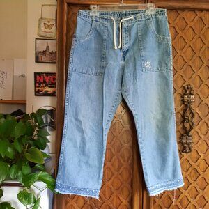 JORDACHE Drawstring Wide-Leg/Flared Crop Jeans - Lightwash, Size M